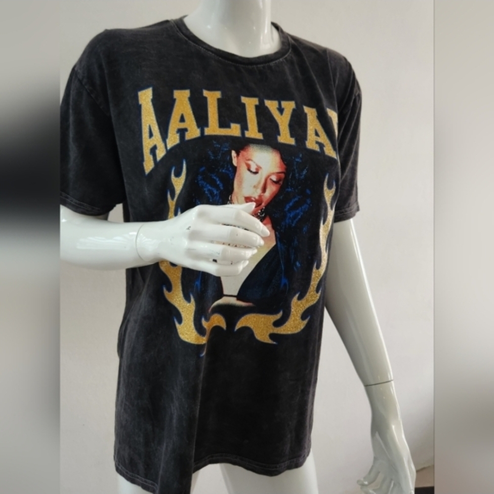 Aaliyah R&B Graphic TShirt Charcoal Grey Mineral Wash Size Medium Unisex - Picture 12 of 14